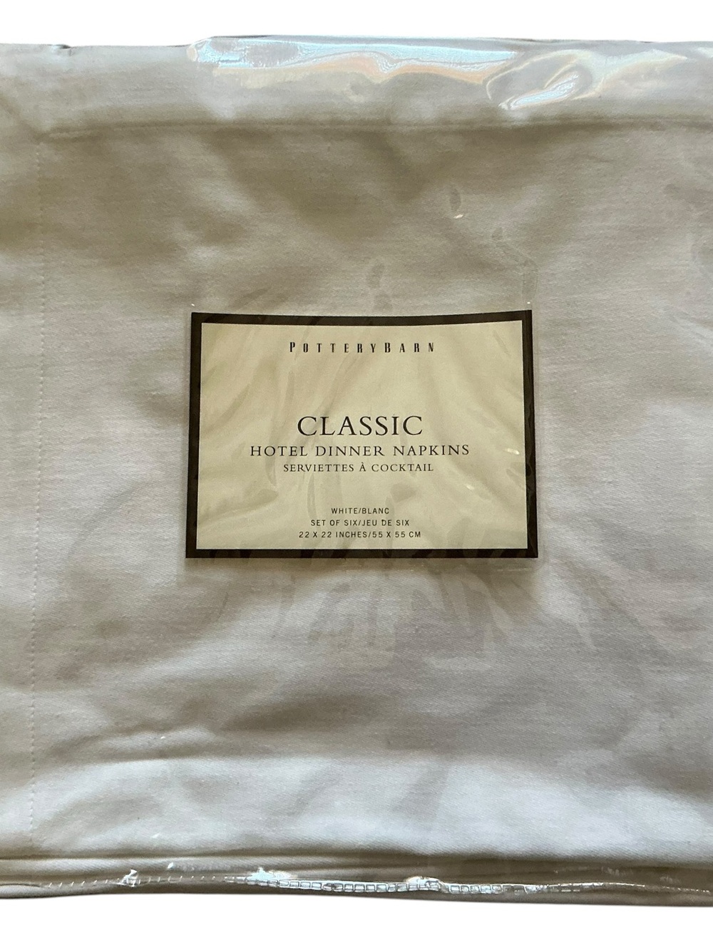 Pottery barn classic hotel dinner napkin set of 5 white 22x22” cotton